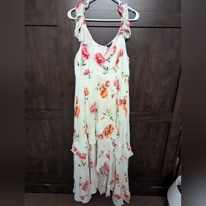 White Floral Flounce Challis Maxi Dress